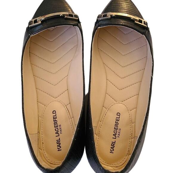 Karl Lagerfeld Black Dutot Leather Pointed Toe Flats 6.5 - Picture 9 of 13